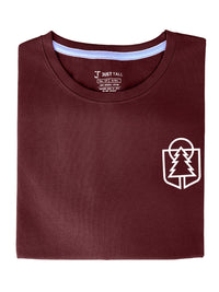 Thumbnail for A close up of a tall maroon graphic t-shirt.