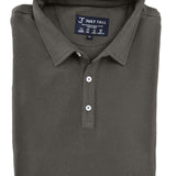 A close up of a grey tall polo shirt.