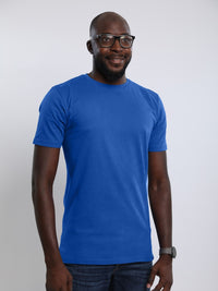 Thumbnail for Tall skinny guy wearing a medium blue tall t-shirt.