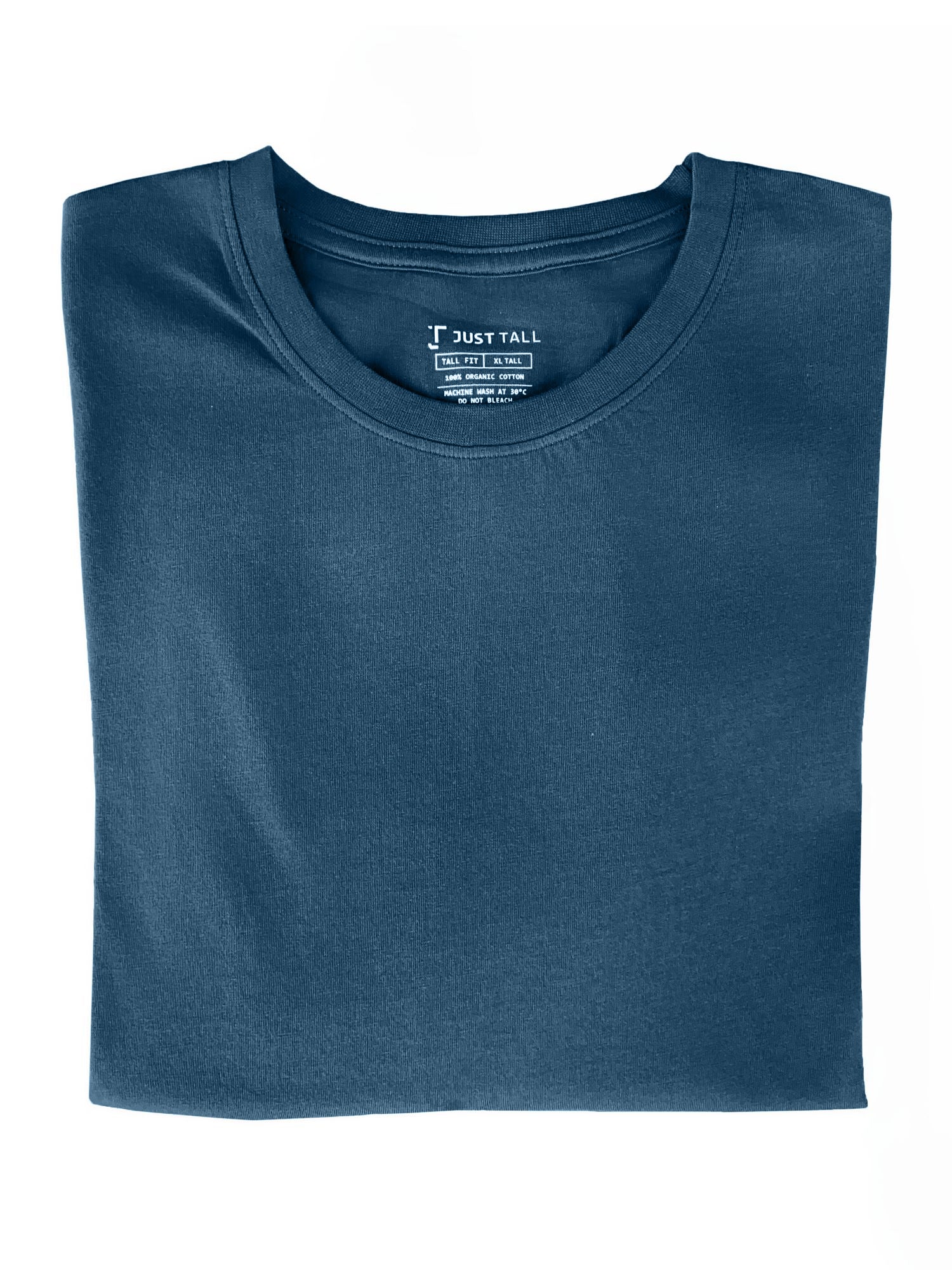 A close-up of a petrol tall t-shirt.